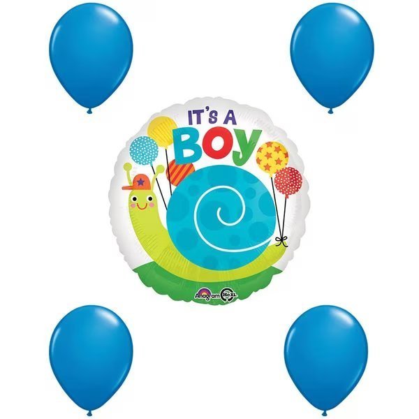 Birthday Balloons, 18in. It's A BOY Snail, 4 blue latex set, Loonballoon, Mfr#: LOON-LAB-33646-01-A-P